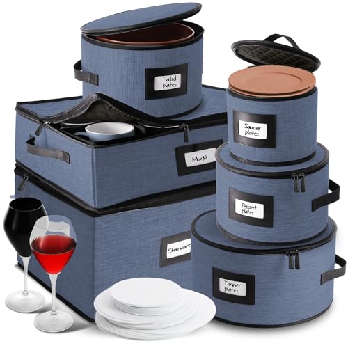 Image of Hearth & Harbor Fine China Storage Containers Hard Shell 6 Piece Set, Blue