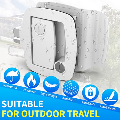 Image of BEBOBLY RV Door Lock Replacement, Aluminum Alloy Upgraded Lighter RV Door Latch with Paddle Deadbolt & 4 Keys, 100% Metal Camper Door Locks, RV Entry Door Lock for Travel Trailers Cargo Hauler, White