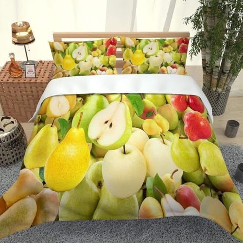 Funda Nordica Cama 105 Juvenil Fruta 3D Ropa de Cama de 3 Piezas, Funda Nórdica 200x200 Frutas Otoñales Fundas de Edredón Microfibra con Cremallera y 2 Fundas de Almohada E-1538