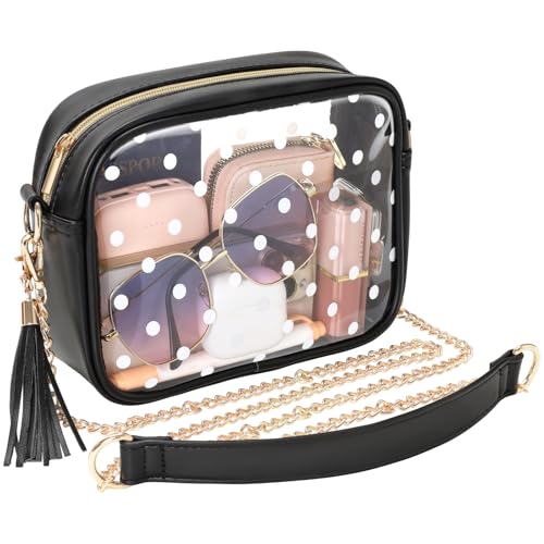 PACKISM Clear Concert Bag - Polka Dots Printed Clear Purses for Women, PU Leather Country Concert Outfits for Women, Music Festival, Black