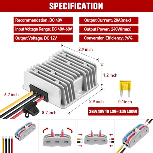 Image of Nilight 48V to 12V Voltage Converter 240W 20A Regulator Step Down to 12VDC Waterproof DC Convert Reducer Power Supply Transformer Module for Golf Cart Scooters Trucks