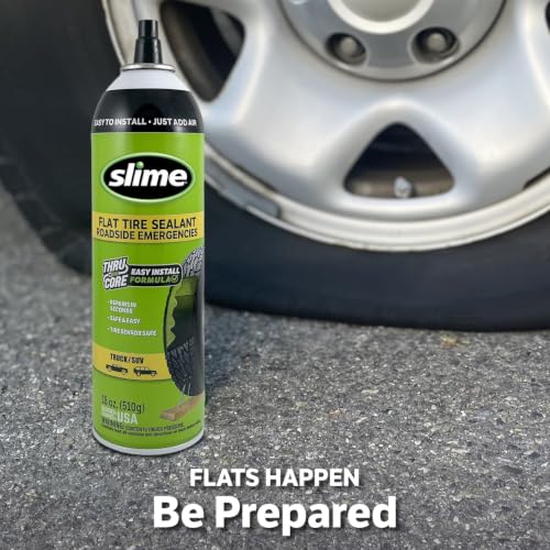 Image of Slime 60187 Flat Tire Puncture Repair Sealant, Emergency Repair for Highway Vehicles, Suitable for Cars /Trailers, Non-Toxic, eco-Friendly, 18oz