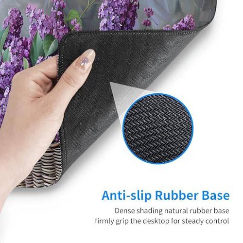 Image of Purple Flower Oil Painting Extended Gaming Mouse Pad, with Stitched Edges Large Mouse Pad Desk Protector, Rubber Base Mousepad Keyboard Mouses Mat for Work Game Office Home- 32 inch X 12 inch Inch