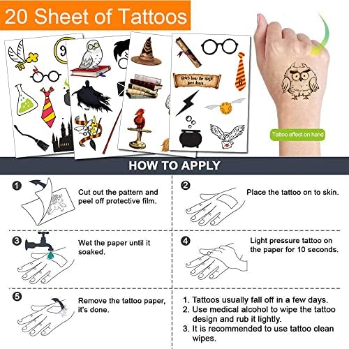 Wizard Harry Temporary Tattoos Party Favor Stickers 20 Sheet for Wizard School Magic Birthday Party Decorations supplies