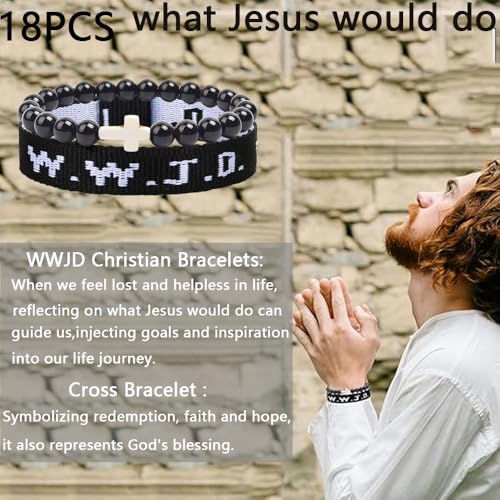 COLOYAN 18PCS WWJD Bracelets Cross Bracelet for Women Men Jesus Christian Religious Bracelet Cross Stone Beaded Bracelets3