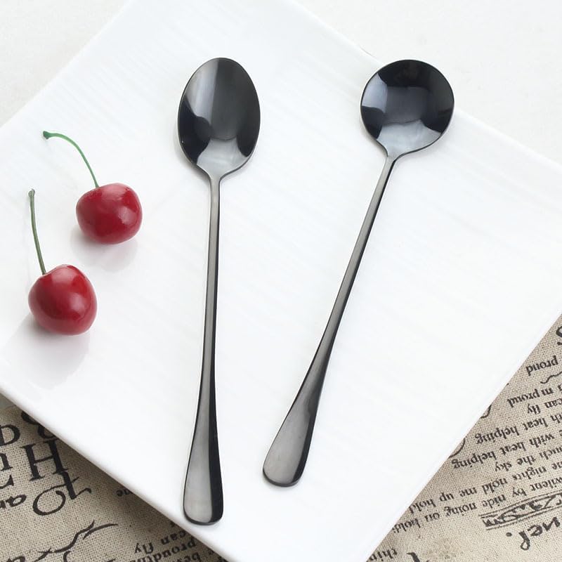 Silverware Flatware Set, 2/8/12/16 Pieces Stainless Steel Ice Spoons Long Handle Mixing Spoon Creative Mixing Spoon Bar Spoon (Color : Black, Size : 6Set-12Pcs)
