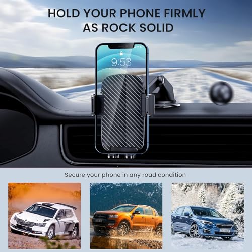Image of Car Phone Holder [Military-Grade Suction] Phone Stand for Car [Super Stable] Automobile Car Mount for iPhone Universal Accessories Air Vent Dashboard Windshield Mount Fit Vehicle Accessories