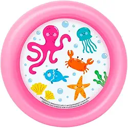 Piscina Inflável Infantil Azul e Rosa, Design Fundo do Mar, 30 Litros, 60 x 15 cm, para Praia e Verão (Rosa)