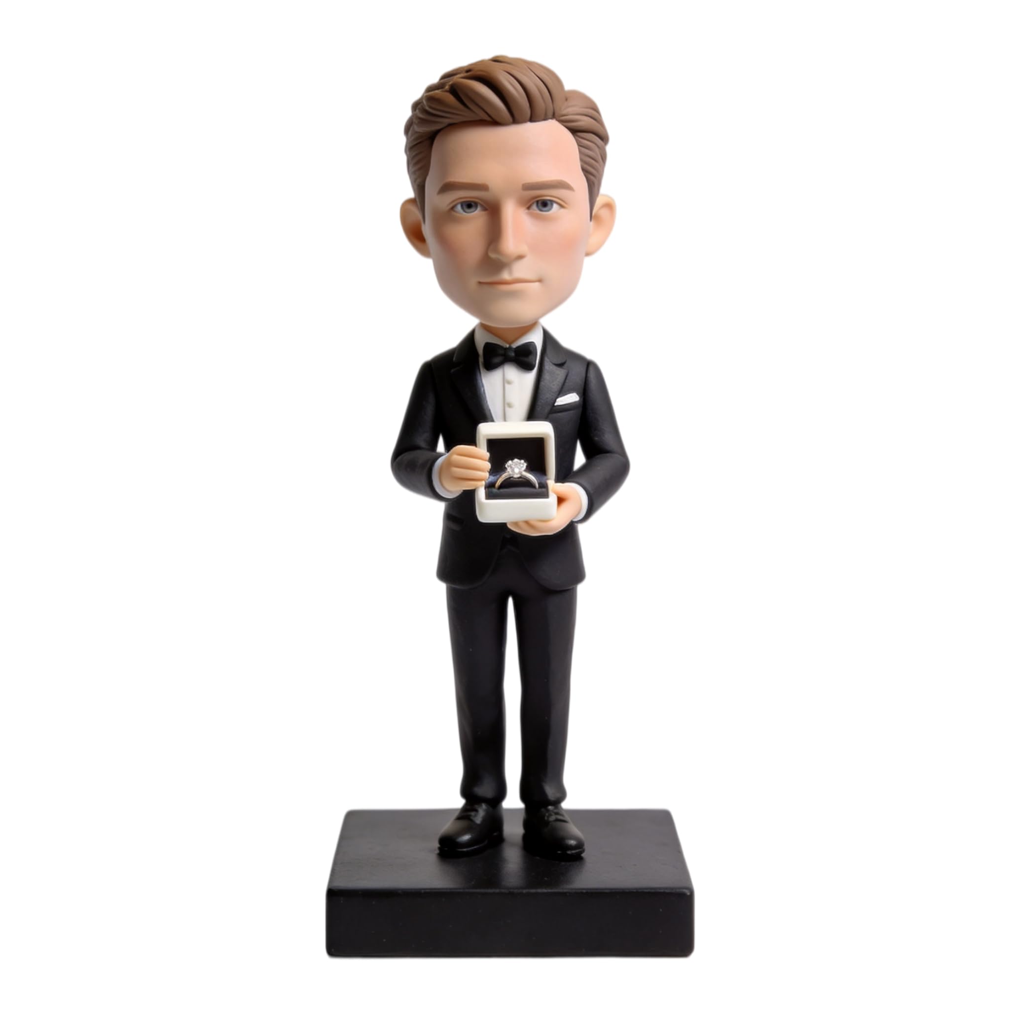 Figura 3D personalizada para novio, figura 3D hecha a mano de arcilla polimérica de cuerpo completo con caja de anillo de diamante, regalo personalizado para cumpleaños, jubilación, escritorio