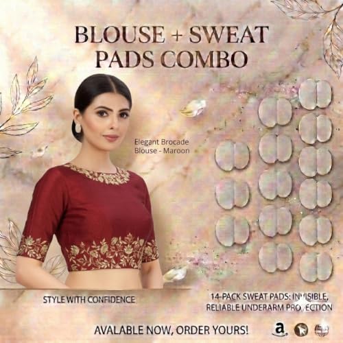 Image of Studio Shringaar Women's Readymade Art Silk Embroidered Saree Blouse with Elbow Length Sleeves