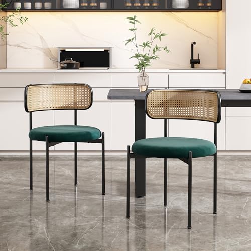 DUlVBPE Juego de 2 sillas de comedor de terciopelo, modernas, sencillas, con cuatro patas de metal, sillas de ratán, para ocio, salón y dormitorio, color verde
