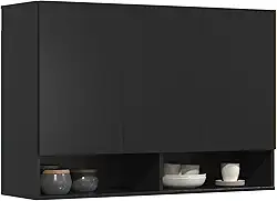 Armário Multiuso Aéreo 3 Portas Milão Parede Suspenso Cozinha Quarto (Preto)