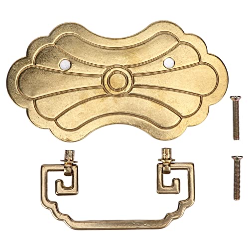Cabinet Handles Vintage Drawer Pulls Antique Drawer Handle Retro Chinese Style Brass with 2 Screws 12.8x7cm (Brass Color)