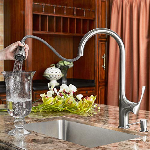Primy Kitchen Faucets with Pull Down Sprayer Simple Modern Heavy Duty Lead-Free Single Handle High-Arc Kitchen Sink Faucet With Deck Plate, Height 19-13/32“, Solid Spot Resist Stainless Steel, 2115 - Thumbnail 6