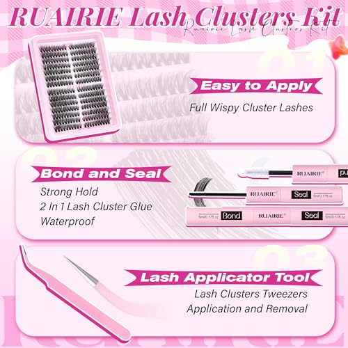 Lash Clusters Kit 280pcs Lash Extension Kit 8-16MM Full Eyelash Extension Kit Volume DIY Individual Lashes Kit with Bond and Seal and Tweezers by Ruairie