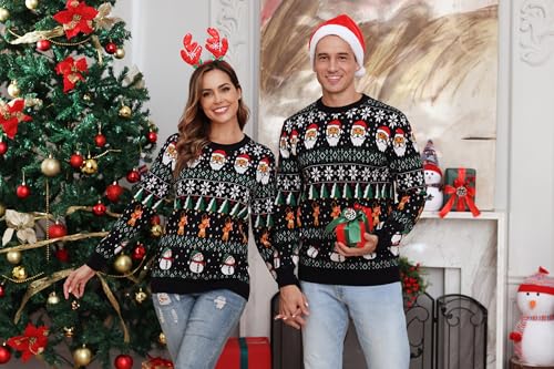Image of Aiboria Matching Family Ugly Christmas Reindeer Snowflakes Sweater Pullover for Women /Men /Boys /Girls
