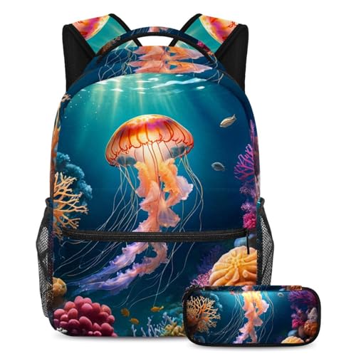 Cartable scolaire méduses et sa trousse pour organiser facilement les cours au collège et lycée