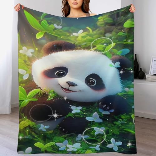 Panda Decke Flauschig, Super Warme Decke, Hochwertige Wohndecke, Weich und Komfort Flannel Decke, Wolldecke, Sofadecke, Fleecedecke, Tagesdecke（150×200cm）