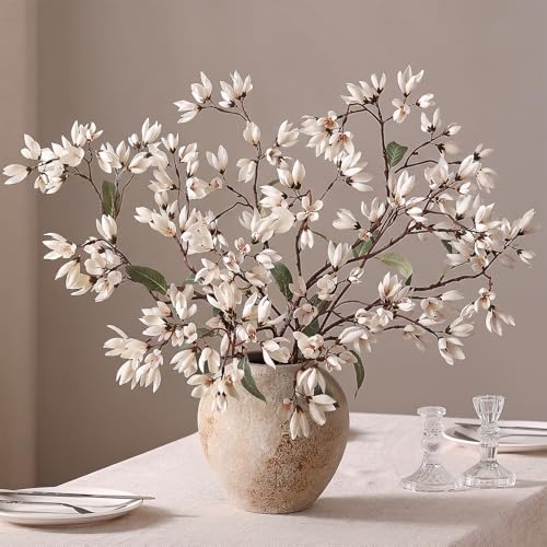 YXZZWL 4Pcs 36 Fake Magnolia Champaca Flower Branches for Vase (White)