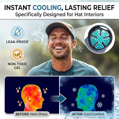 Image of Reusable Cooling Gel Ice Packs for Hats, Adjustable Cold Therapy Headband Inserts for Hard Hats, Sun Hats, 4-Hour Relief for Construction Workers, Migraines, Heat Stroke Prevention (dot)