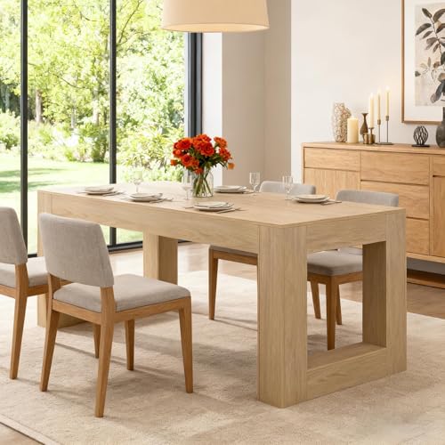 63" Rectangle Modern Dining Table for 4-6, Minimalist Light Wood