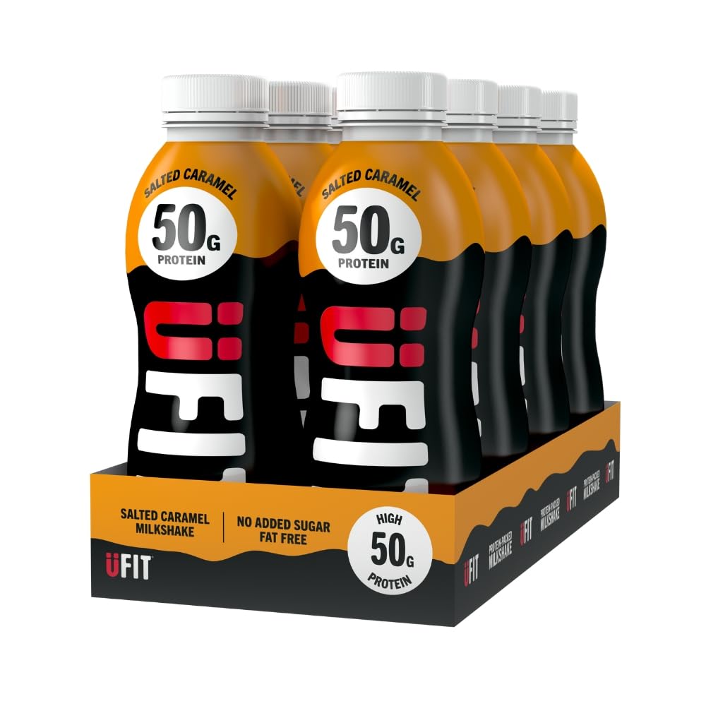 High 50g Protein Shake - Salted Caramel Flavour- No Added Sugar - Low in Fat - Ready to Drink - Pack of 8 x 500 ml (Packaging May Vary)