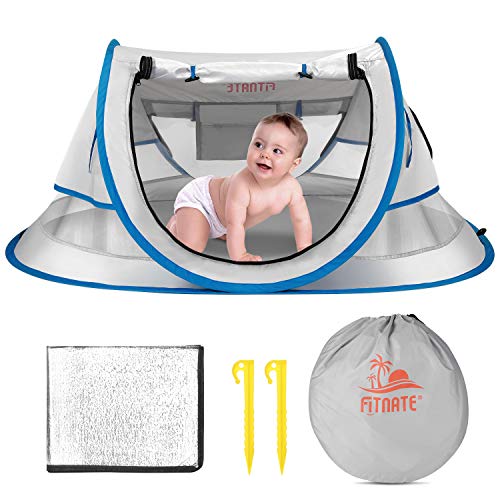 FITNATE Baby Beach Tent, Portable Baby Travel Tent UPF 50+ with Moisture-Proof Pad Infant Sun Shelters Pop Up with Storage Bag,2 Pegs for Outdoor and Indoor Use