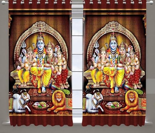 Gopvi 3D Digital Printed Divine Spiritual Theme Curtains 1 Piece Panel | Pooja Room Mandir Decorative Polyester Eyelet Window Curtain | 4x7 Feet Peaceful Interior Styling Grommet Drapes Decor Home