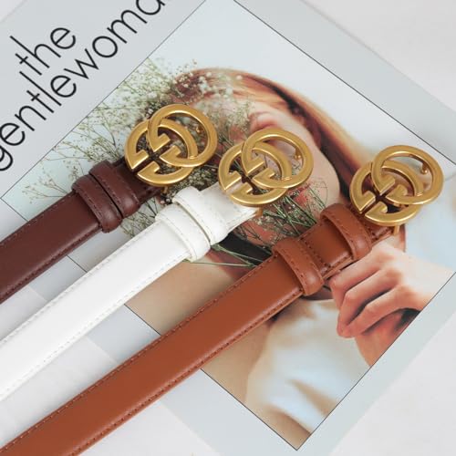 Image of Women's Fashion Classic Metal Buckle Leather Belt with Jeans Dress