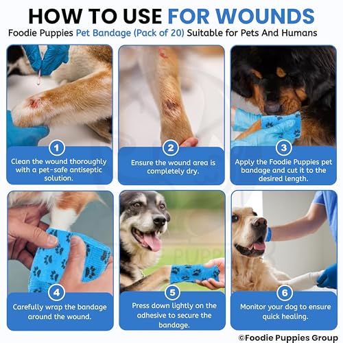 Image of Foodie Puppies 4-Inch Self-Adhesive Kinesiology Pet Bandages - (20 Rolls, Large, 1.8M Each) | Waterproof, Elastic, Breathable Wrap for Dogs, Cats, and Humans | Wound Care, First Aid, Injury Recovery