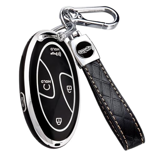 5 Buttons Compatible with Hyundai Key Fob Cover Accessories Fits for Elanrtra Sonata Ioniq Santa Fe Santa Cruz KONA Tucson Soft TPU Key Case with Leather Keychain (Black-Silver)