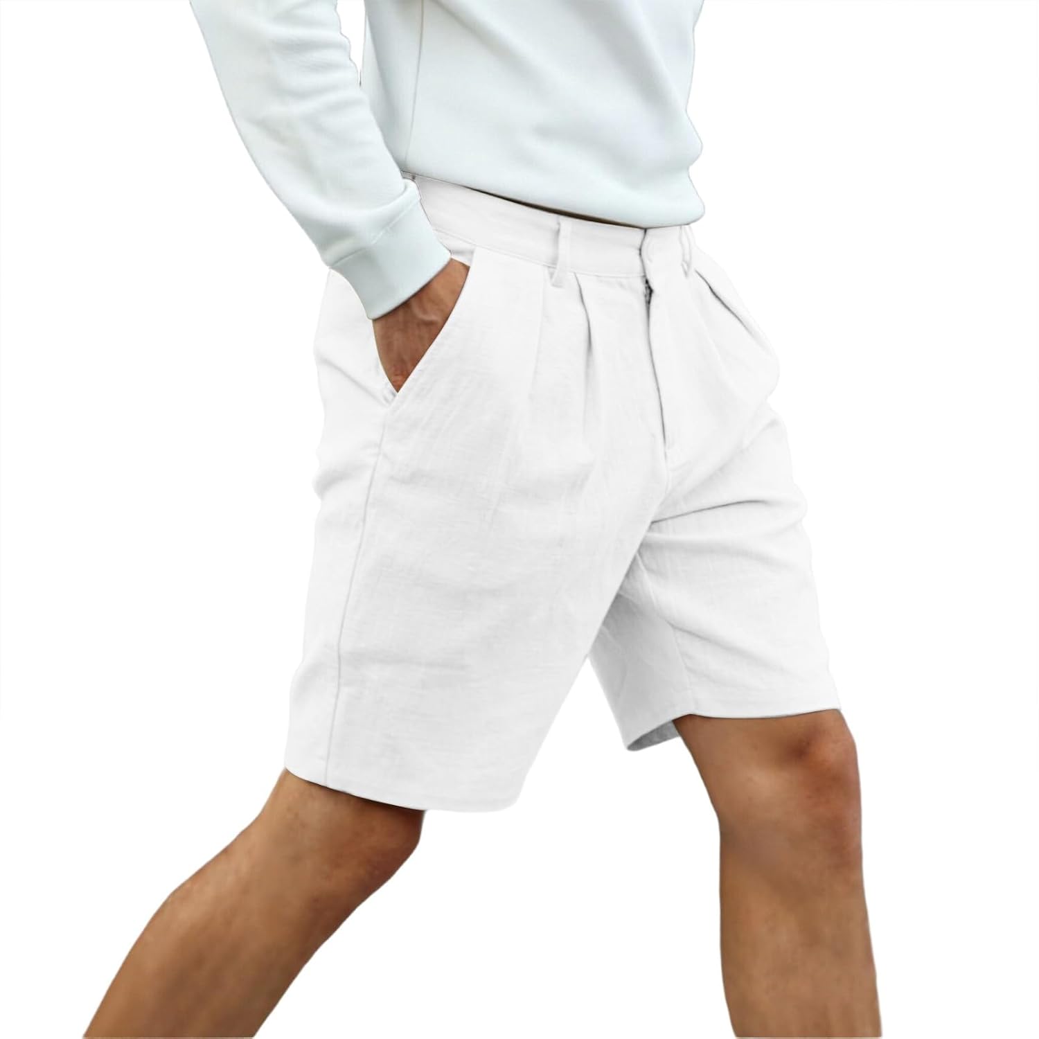 Men's Linen Beach Shorts Casual Pleated Front Golf Shorts Summer Lightweight Vacation Dress Pants with Pockets