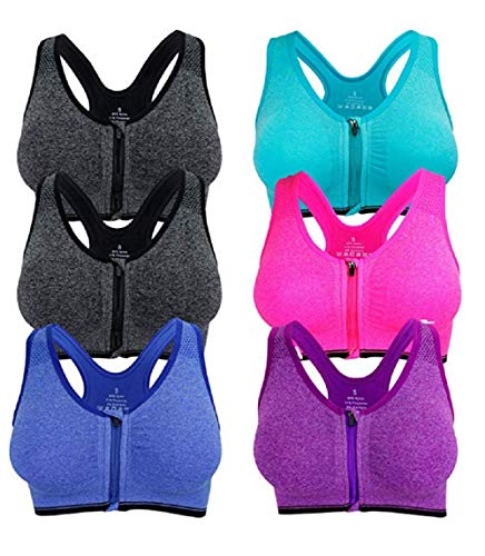 Basic Women Sports Bra,Women's Front Zipper Closure Sports Bra Padded Workout Yoga Genie Bras (L 34B 34C 34D 36A, Rosepink)