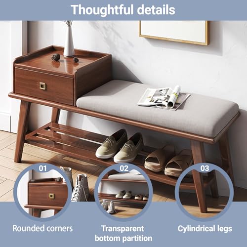 Banc rangement chaussures en bois massif idéal pour une entrée chaleureuse beige