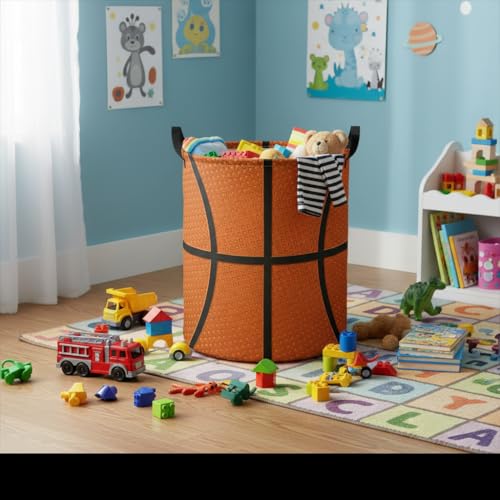 Image of Baby Laundry Hamper kids laundry Basket Waterproof Laundry Bag for Bedroom Clothes Organizer Room Decor(Basketball)