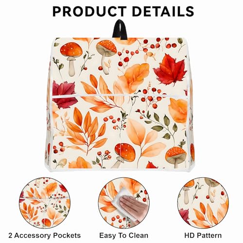 Image of Kitchen Dust Cover Compatible with 4.5 5 6 8 quart Stand Mixer, Kitchen Appliance Protective Covers with Top Handle and Pocket (Leaf Mushrooms, For All 6-8 qt Mixer)