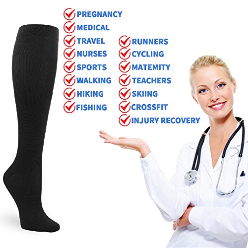 Image of Double Couple 5 Pairs Wide Calf Compression Socks for Men Women Extra Plus Size Knee High Support 20-30