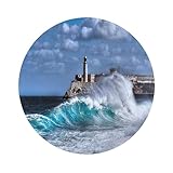 Pevtufa Untersetzer aus Leder mit Leuchtturm in Havanna, für Getränke, 4 Stück, Getränketisch, Tassen-Untersetzer für Wohnzimmer, Küche, Bar, Kaffee-Dekor