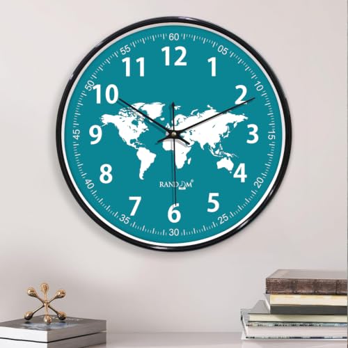 Image of RANDOM Black Plastic World Map Print Sweep Silent Round Battery Operated Analog Wall Clock for Home Office, Living Room, 32 cm