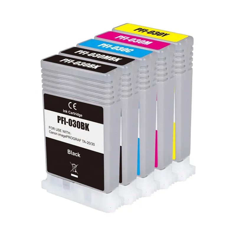 Image of Compatible Pigment Ink Cartridge Replacement for Canon PFI030 PFI-030 PFI-030MBK PFI-030BK PFI-030C PFI-030M PFI-030Y ImagePrograf TA-20 ImagePrograf TA-30 (5-Pack CMYBKBK)