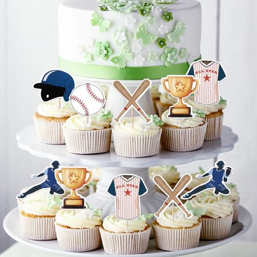 Rsstarxi XM749 36 Pack Baseball Cupcake Toppers Baseball Birthday Cake Decorations Sport Ball Baseball Players Sports Theme Cupcake Picks thumb #2