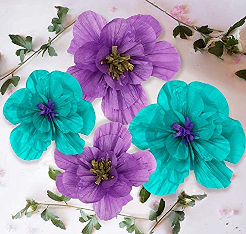 HappyField Teal Púrpura Flores de Papel Decoraciones Para la Sirena Decoraciones de la Fiesta de Cumpleaños Para Teal Decoración de la Boda Sirena Baby Shower Decoraciones