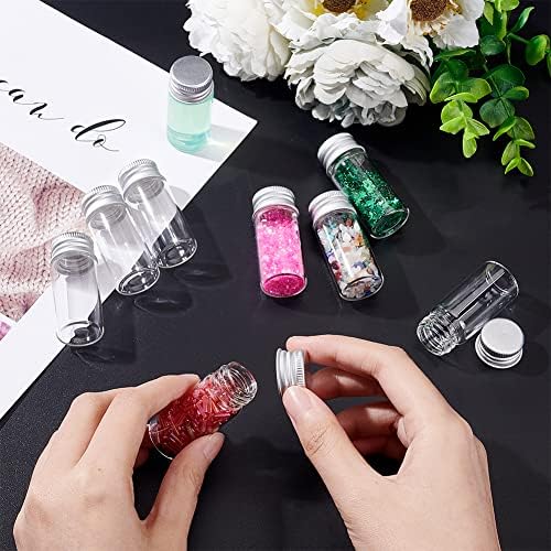 BENECREAT 20PCS 10ml Clear Glass Bottles Candy Bottle with Aluminum Screw Top Empty Sample Jars Sample Vials for Spice Herbs Small Items Storage Wedding Favors