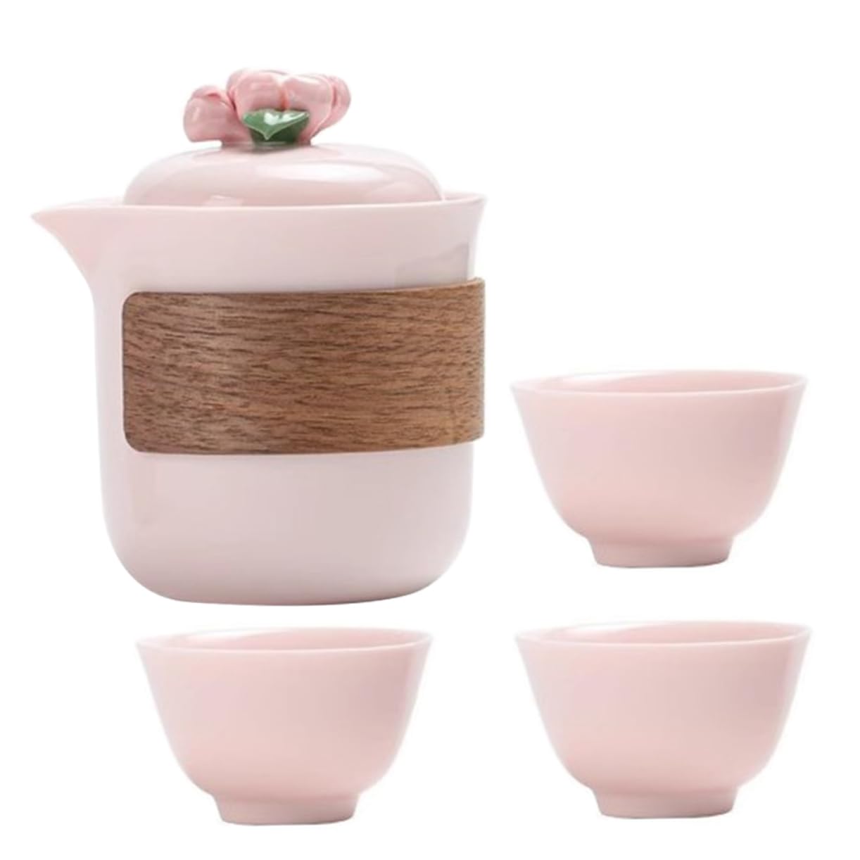 Juego de té Gongfu, Tetera y Tazas portátiles de cerámica Rosa con Tapa, diseño ergonómico para Viajes, Negocios y picnics al Aire Libre, artesanía Floral artística para Cualquier ocasión.