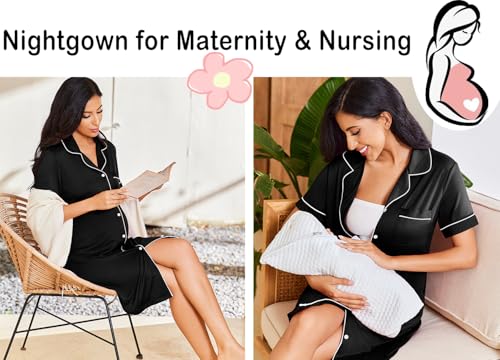 Ekouaer Nightgowns for Women Button Down Sleepshirt Short Sleeve Nightshirt Boyfriend Pajamas V Neck Nightdress S-XXXL4