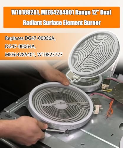 Image of W10189281 12 inch Range Dual Surface Element Burner Fits for Samsung Stove | MEE64284901 Oven Radiant Heater 1900W 9 inch /3000W 12 inch Fits for Whirlpool Maytag LG Burner, Replaces W10823727