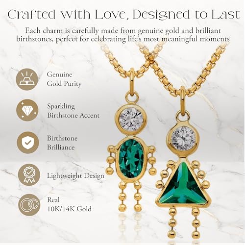 Roy Rose Jewelry 10K or 14K Yellow Gold Birthstone Kids Boy Girl Charm Pendant for Necklace - All Months3