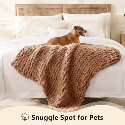 Image of L'AGRATY Chunky Knit Throw Blanket for Couch, 30'' x 40'' Knit Throw, Brown
