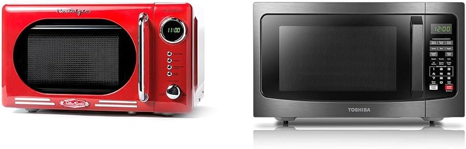 Nostalgia Horno microondas retro compacto para encimera, 0.7 pies cúbicos, 700 vatios con pantalla digital LED, bloqueo para niños, interior fácil