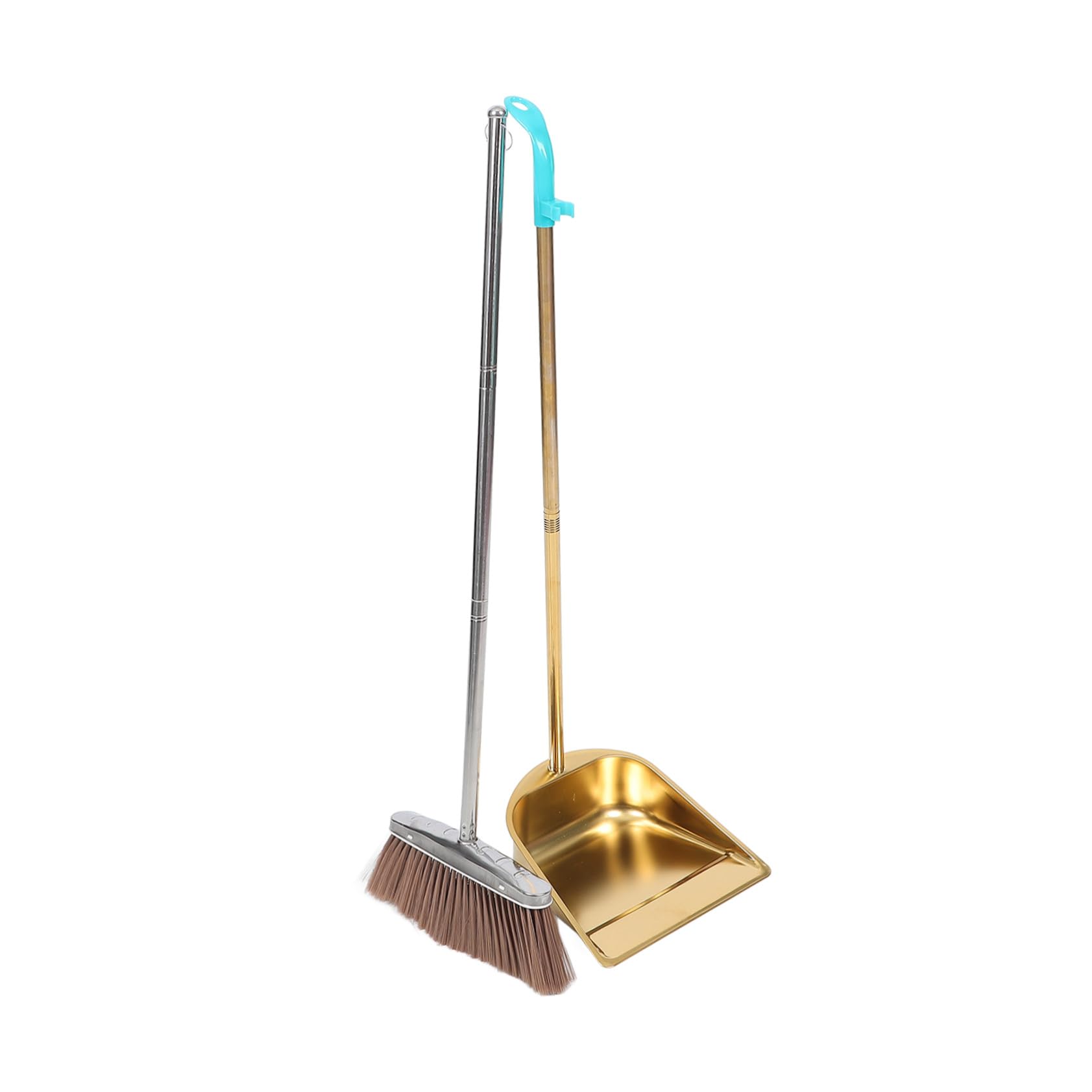 Garneck Recogedor y Escoba de Acero Inoxidable Dorado Cepillo Resistente y Grueso para Limpieza Doméstica Diseño Ergonómico para Alcance bajo Muebles Conjunto Duradero para Hogar y